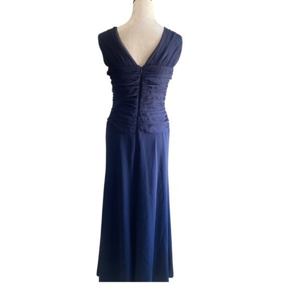 DKNY Navy Blue Ruched Cutout Mesh Overlay Maxi Gown Dress Size 4